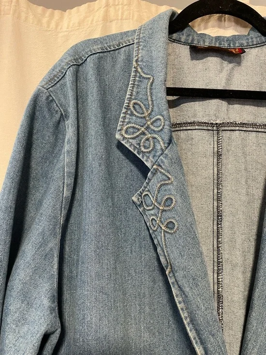 Vintage 90s Light Blue Denim Trench Coat- Size XL - Picture 3 of 9